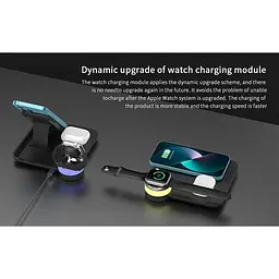 Зарядка Qi 4in1 wireless charger RGB X499 для Phone/Watch/Earphones 15W Max чорна - мініатюра 9