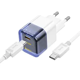 МЗП Hoco C125A Transparent PD20W (1USB-C) + кабель Type-C to Type-C Transparent blue - мініатюра 2