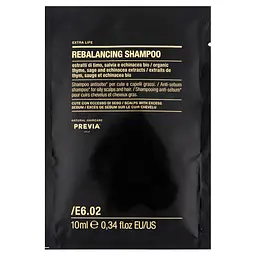 Себорегулювальний шампунь для жирної шкіри голови Previa E6.02 Rebalancing Shampoo 10 мл