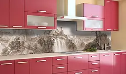 Вініловий кухонний фартух Урожай Замок на скелі наклейка для кухні Архітектура Бежевий Happy Pocket Z181441 - мініатюра 2