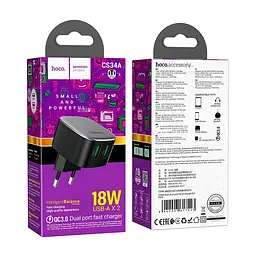 Адаптер мережевий HOCO Rayo dual-port CS34A |2USB, QC, 18W/3A| - мініатюра 2