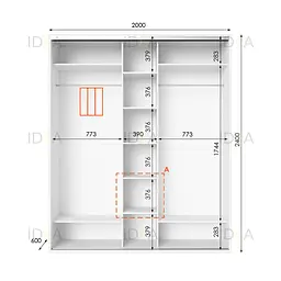 Шафа-купе Idea серія 2 200 x 60 x 240 см Білий - мініатюра 2