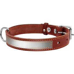 Нашийник Collar зі світловідбиваючою стрічкою, шкіра, 38-50х2,5 см, коричневий - мініатюра 3