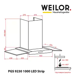 Декоративна витяжка зі склом WEILOR PGS 9230 IG 1000 LED Strip - мініатюра 9