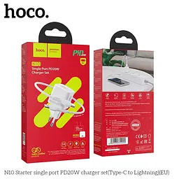 Адаптер мережевий HOCO Type-C to Lightning Cable Starter N10 набір із кабелем білий - мініатюра 7