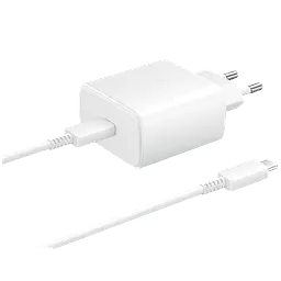 Зарядний пристрій - набір з кабелем для Samsung USB-C PD 45W блок + шнур комплект білий (EP-TA845NWE-HC) - мініатюра 6