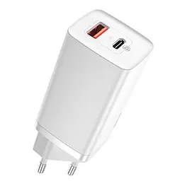 Блок зарядний адаптер Baseus GaN Lite 65 W 2 порти USB + Type-C (CCGAN2L-B02) білий
