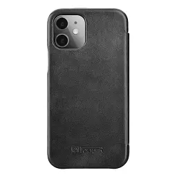Чохол iCarer Curved Edge Vintage Folio Genuine Leather Cover для iPhone 12 Pro Max Sort - мініатюра 5