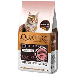 Корм беззерновий Quattro Cat Sterilized Salmon and Krill для стерилізованих котів з лососем та крилем 7 кг