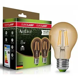 Лампочка Eurolamp A60 8W E27 2700K (deco) акция 1+1 new (MLP-LED-A60-08273(Amber)new)