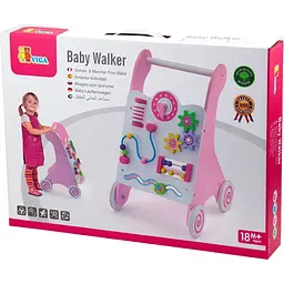 Ходунки-каталка Viga Toys з бізібордом рожеві (50178) - мініатюра 6