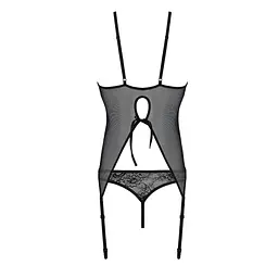 Корсет з пажами трусики з ажурним декором та відкритим кроком Passion Ursula CorSet black L/XL - мініатюра 5