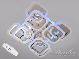 Люстра стельова LED Diasha HAS8060/4+4HR, 110W, 3200K-6500K, хром, хай-тек стиль, з пультом, диммером, підсвіткою