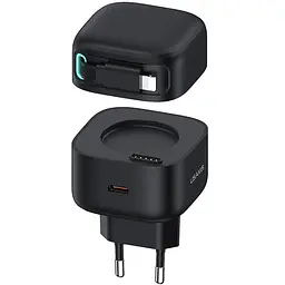 МЗП US-CC209 GaN With Lightning Magnetic Retractable Cable Module XMF Ser. 35W (2USB-C) Black Usams teh0029654