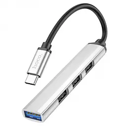 USB хаб HOCO HB26, адаптер Type C на USB з розширенням портів та підтримкою OTG, сірий