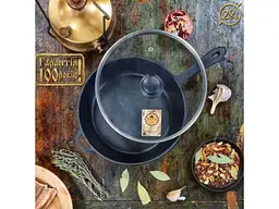 Сковорода Maysternya 28х6 см чавунна лита зі скляна кришка Т204С3 - мініатюра 2