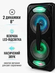 Портативна колонка валіза 2×8″ PMPO 1200 Вт з мікрофоном, пультом і LED чорна (49676163) - мініатюра 5