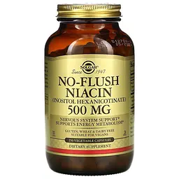Ніацин, No-Flush Niacin, що не викликає почервоніння, 500 мг, 250 вегетаріанських капсул Solgar vit0002959