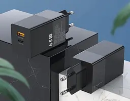 Мережевий адаптер живлення - ЗП Kuulaa 65W GaN KL-CD20 2 виходи USB + Type-C чорний - мініатюра 2