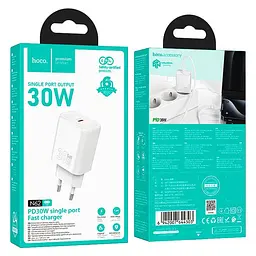 Адаптер мережевий HOCO gentle single port charger N62 |1Type-C, 30W/3A, PD/QC| - мініатюра 2