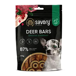 Ласощі для собак Savory Bars With Venison, джерки батончики, з олениною, 100 г