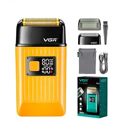 Електробритва VGR V-357 GOLD, подвійне лезо, 2 насадки, висувний триммер, IPX6, LED display, Box - мініатюра 2