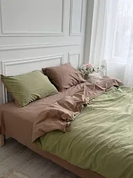 Постільна білизна євро Dushka Home Варена бавовна преміум 21674 200х220 см кориця з фісташковим - мініатюра 2