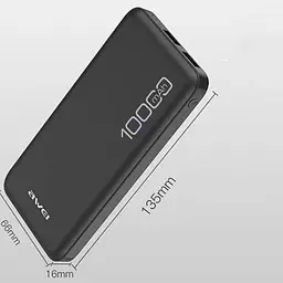 Портативний зарядний пристрій для телефона Power Bank Awei P5K 10000 mAh Павербанк USB чорний - мініатюра 4