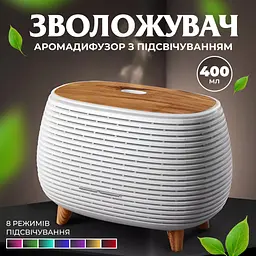 Зволожувач повітря аромадифузор з підсвічуванням 400 мл, білий Holdmay HPKP7049W - мініатюра 2