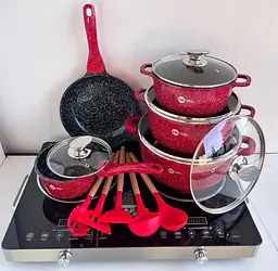 Набір посуду Higher Kitchen HK-305 17 предметів з кришками з гранітним покриттям, каструлі, ківш, сковорода
