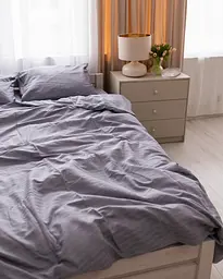 Постільна білизна євро Dushka Home Страйп сатин 20578 200х220 см сіра - мініатюра 2