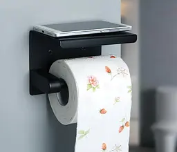 Тримач туалетного паперу Primo TP03 металевий з полицею - Black - мініатюра 2