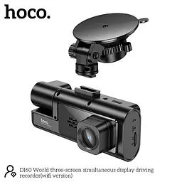 Відеореєстратор HOCO DI60 World three-screen simultaneous display driving recorder (wifi version) |720p front/480p rear/480p - мініатюра 2