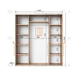 Шафа-купе Idea серія 7 190 x 60 x 210 см Дуб сонома Дзеркало - мініатюра 2