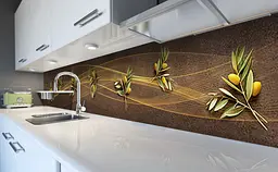 Кухонний фартух Золота оливка Лінії ПВХ для декору 60х300 см. Абстракція Коричневий Happy Pocket Z183742 - мініатюра 5