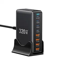 Мережевий зарядний пристрій Essager Engine 320W 4xUSB-C+4xUSB-A Black (EZC320W-QJB0G-Z)