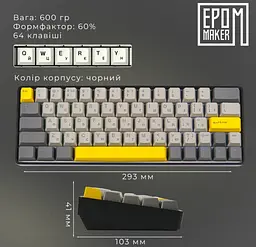 Клавіатура ігрова механічна бездротова EPOMAKER EP-64-BM Black 2.4G/BT/USB RGB Mulan Switch Linear - мініатюра 11
