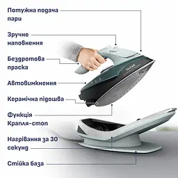 Праска безпровідна Tefal Freemove Power, 2600Вт, 250мл, паровий удар -220гр, постійна пара - 40гр teh0016265 - мініатюра 9