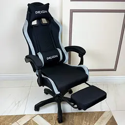 Геймерське крісло DEXON ONYX з підставкою для ніг, з тканини+велюрові вставки Cold Grey - мініатюра 4