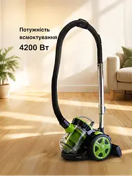 Пилосос вакуумний 4200Вт, пилосос з фільтром НЕРА, пилосос без мішка з контейнером з турбощіткой 3л, Зелений - мініатюра 4