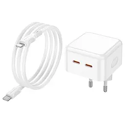 МЗП Borofone BA76A Source PD35W (2USB-З) + кабель Type-C to Lightning White - мініатюра 2
