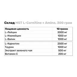 Жироспалювач MST L-Carnitine + Amino, 300 г Лімончело - мініатюра 3