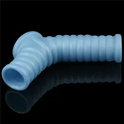 Насадка на пеніс з вібрацією Lovetoy Knights Ring Vibrating Wave With Scrotum Sleeve 14.4 см блакитний - мініатюра 7