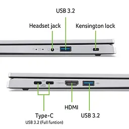 Ноутбук Acer Aspire Go AG15-21P 15.6 FHD IPS, AMD R3-7320U, 16GB, F512GB, UMA, Lin, сріблястий (NX.J8TEU.008) - мініатюра 2