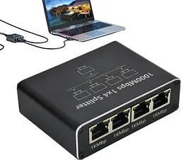 Мережевий розгалужувач RJ45 Gigabit Ethernet 1 в 4 порти 1000 Мбіт/с - мініатюра 3