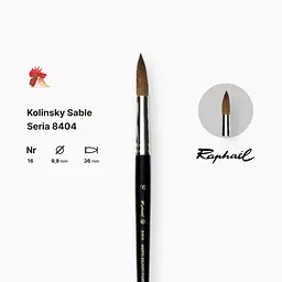 Пензель колонок круглий Raphael Kolinsky Sable, №16, професійний, коротка ручка - мініатюра 2