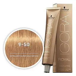 Перманентна фарба для сивого волосся Schwarzkopf Igora Royal Absolutes, відтінок 9-50 (екстра світлий блондин золотистий натуральний), 60 мл (2681804) - мініатюра 2