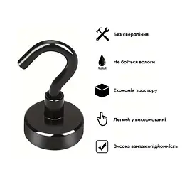 Набір магнітних гачків Semi Magnetic hooks Strong, 6 шт - Black - мініатюра 2