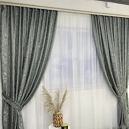 Льняні мармурові штори графітового кольору 2шт. 150х270 на тасьмі ALBO pbe0052405 - мініатюра 8