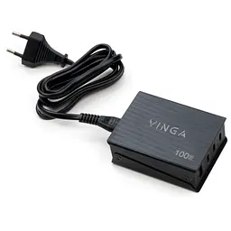 Зарядний пристрій Vinga GaN 100 Вт, PD + QC, дротовий, кабель 1.2 м, порти: 3xUSB-C + 1xUSB-A (VCPCH100CB) - мініатюра 2